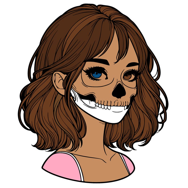 realistic girl with skull