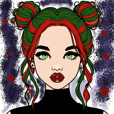 realistic girl with two buns in hair and lips