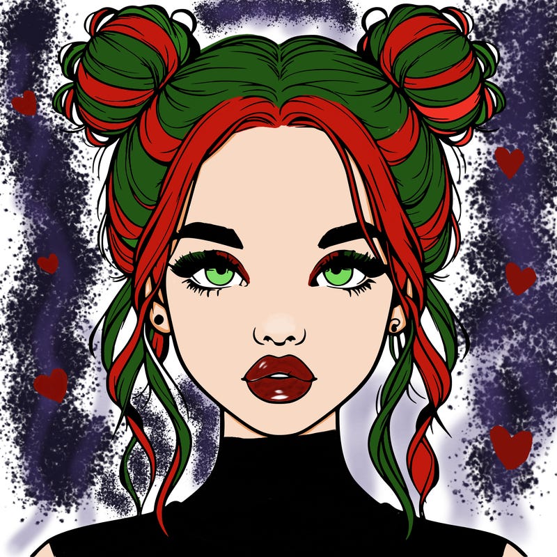 realistic girl with two buns in hair and lips