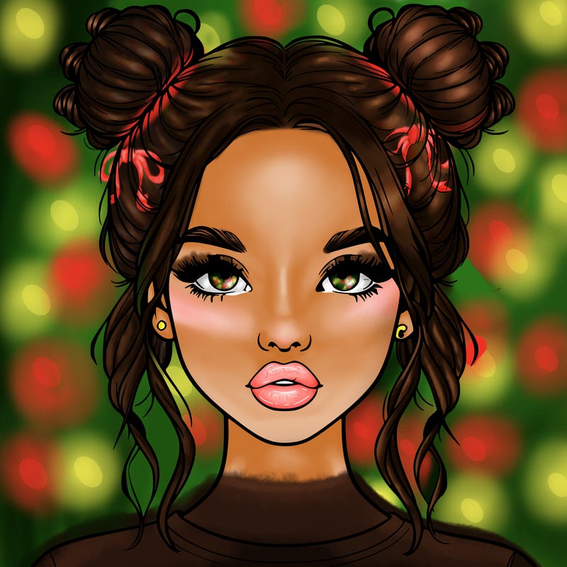 realistic girl with two buns in hair and lips