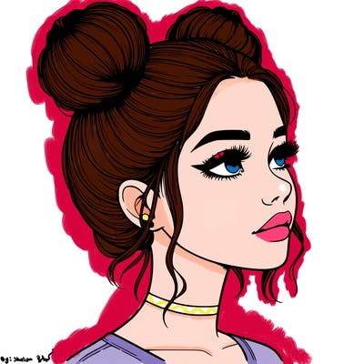 realistic girl with buns on the top of her head