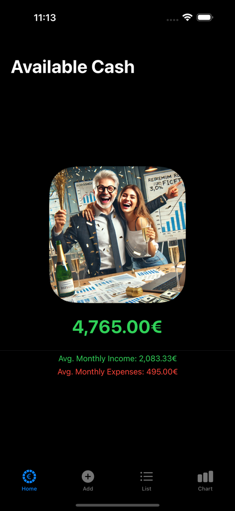 Interfaz de la aplicación Budget Flow mostrando el saldo de efectivo disponible y el resumen financiero mensual