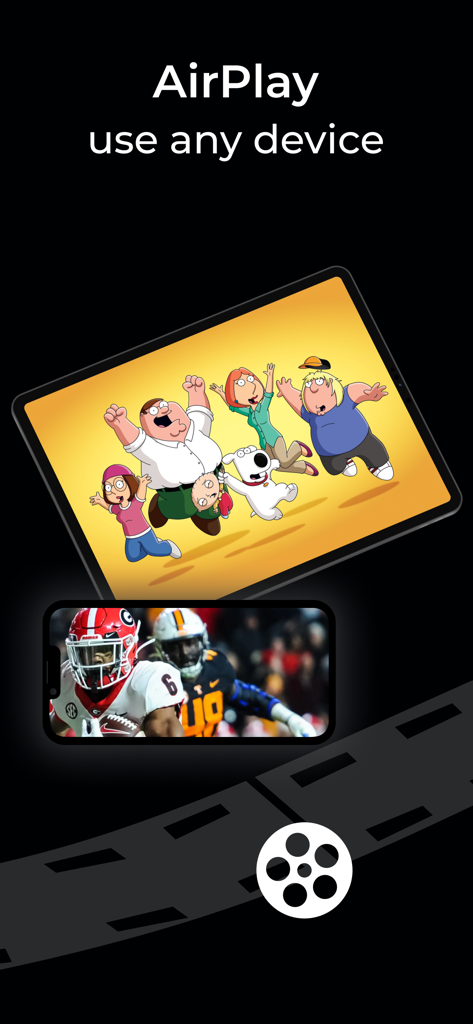 XTREAM IPTV: TV Player IP + - XTREAM IPTV App-Oberfläche, die die AirPlay-Unterstützung für mehrere Geräte zeigt