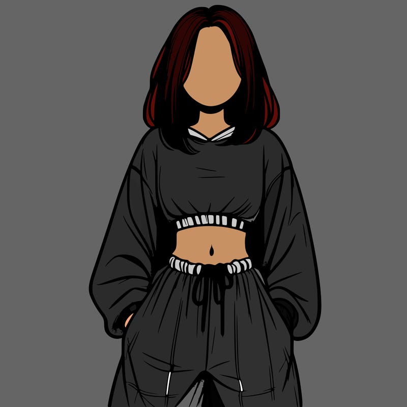 realistic girl faceless with baggy pants and a crop top