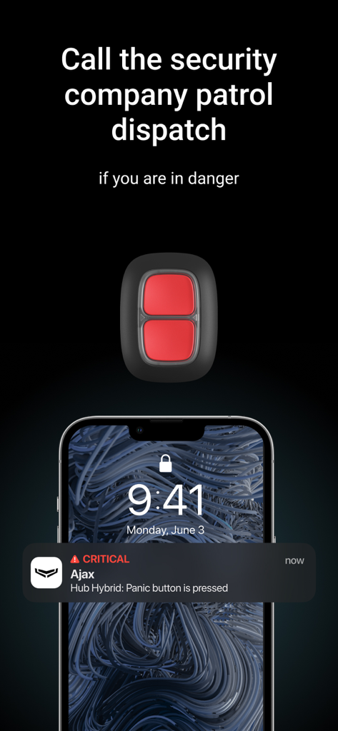 Smartphone showing a critical alert notification from the Ajax Security System panic button
