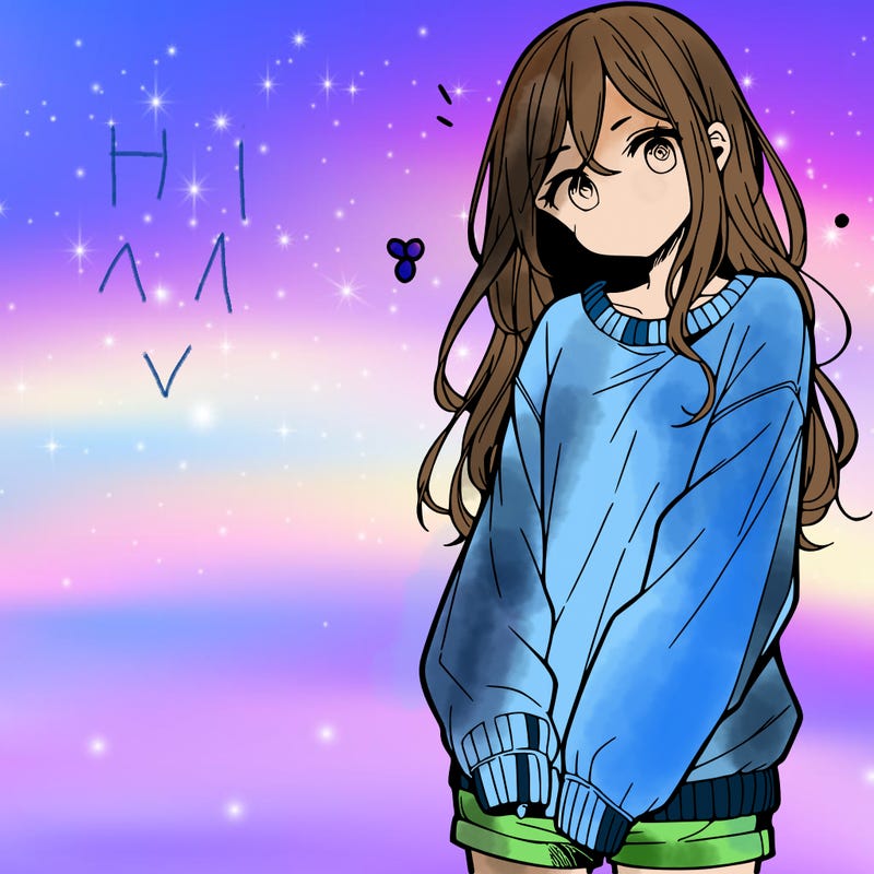 manga teen girl  in a sweater and baggy pants