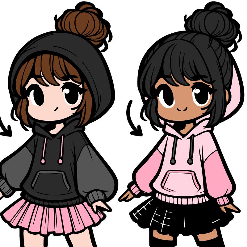 a girl wearing a hoodie and skirt and has a messy bun