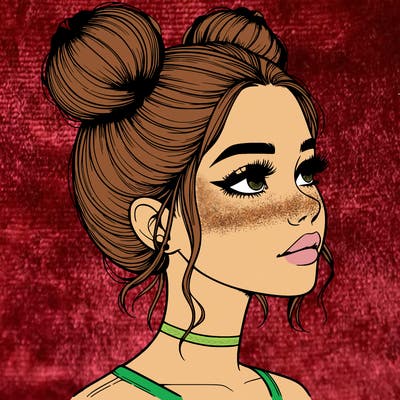 realistic girl with buns on the top of her head