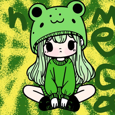 a girl wearing a frog hat and some frog socks