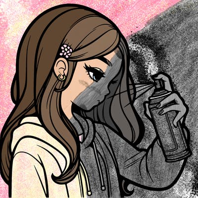 a realistic girl spray painting