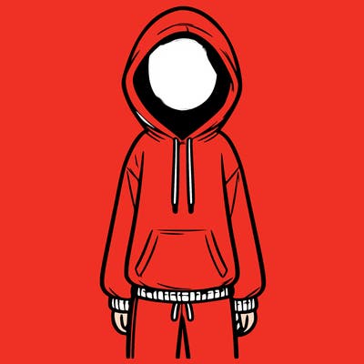 faceless girl in a tracksuit with a hood on and no hair