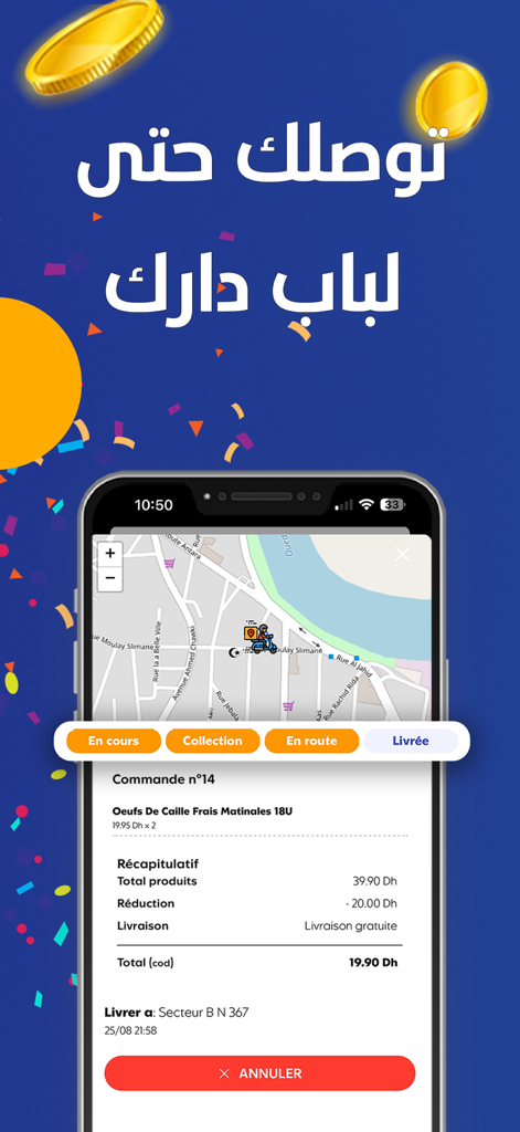 Liya - Interface da aplicação Liya mostrando o rastreamento de entrega em tempo real num mapa e um resumo do pedido com entrega gratuita