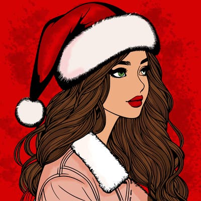 realistic girl in santa hat