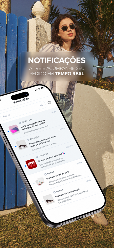 Studio Z Calçados e Acessórios - Studio Z app screen showing real time notifications for order tracking and promotions