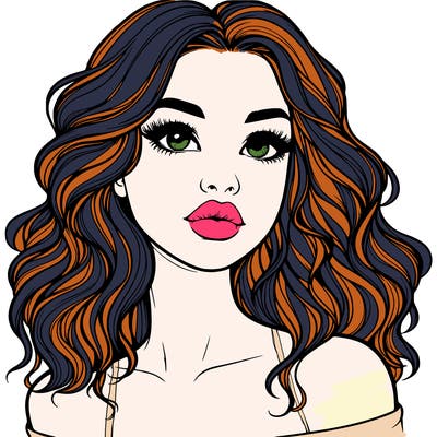 realistic girl with wavy hair and lips