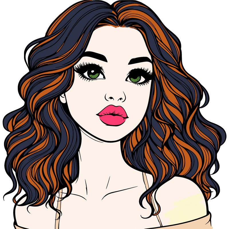 realistic girl with wavy hair and lips