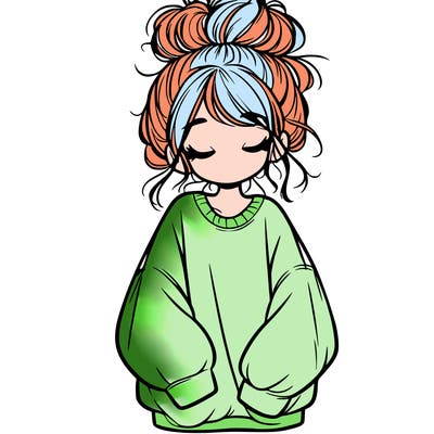 girl with baggy sweatshirt and messy bun