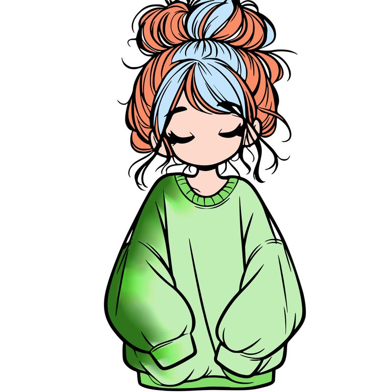 girl with baggy sweatshirt and messy bun