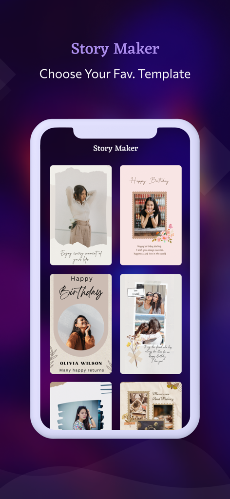 Story Savers : InStory - Mobile app interface showing various aesthetic story templates for social media creation.