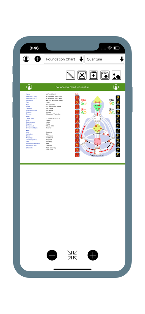 Genetic Matrix - A professional Human Design foundation chart and bodygraph displayed in the Genetic Matrix app