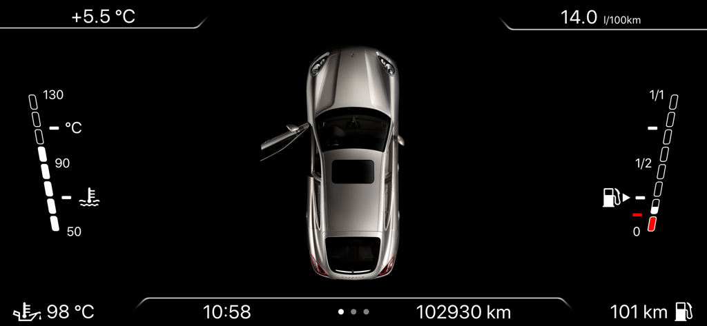 VAG Virtual Cockpit ELM327 OBD - VAG Virtual Cockpit app screen displaying Porsche diagnostics including oil temperature and fuel level