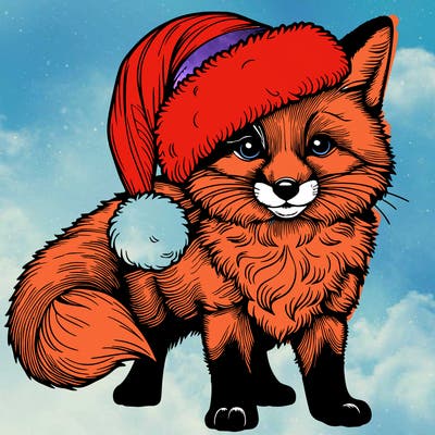 realistic fox with a santa hat