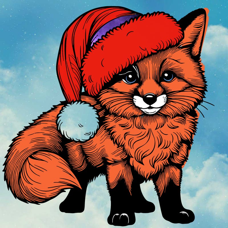 realistic fox with a santa hat