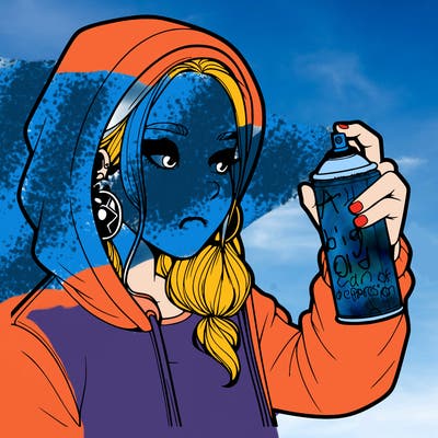 a realistic girl, spray painting