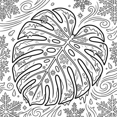 Embrace the serene beauty of winter with this captivating Monstera leaf coloring page. Adorned with delicate frost and intricate snowflakes, it offers a refreshing twist on a tropical favorite.