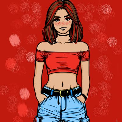 realistic teenage girl with a crop top and cargo jeans