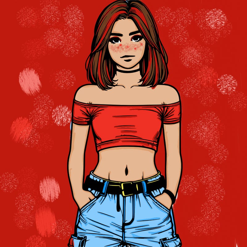 realistic teenage girl with a crop top and cargo jeans
