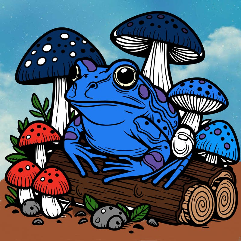 detailed frog with mushrooms