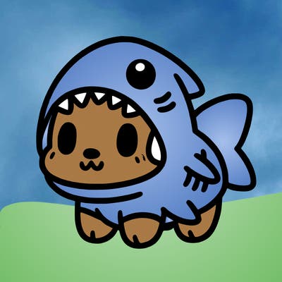 cute dog wearing a shark costume