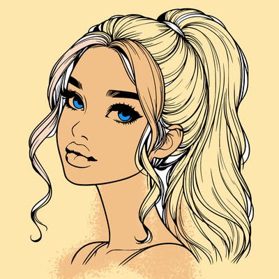 realistic girl with a ponytail on her hair and lips