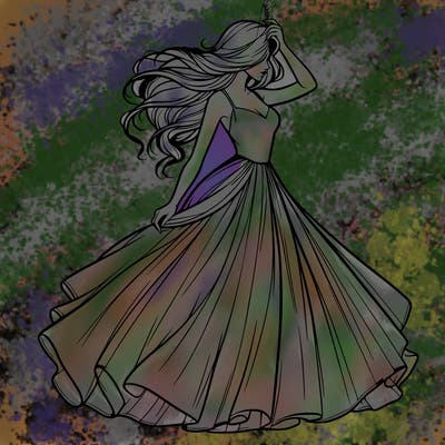 realistic woman with dress flowing in the wind