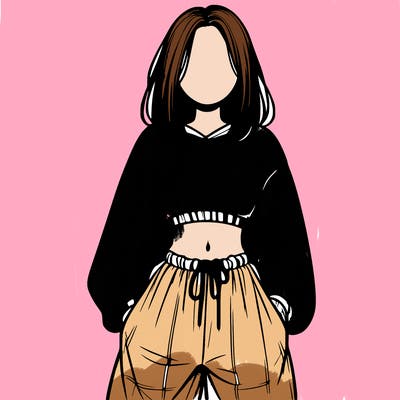 realistic girl faceless with baggy pants and a crop top