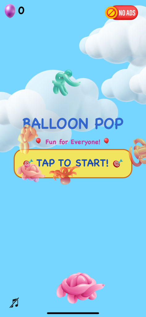 Balloon Pop · Baby Game - Balloon Pop game start screen with colorful balloon animals and a tap to start button