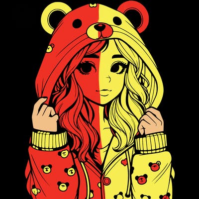 realistic girl in a animal pjs hoodie