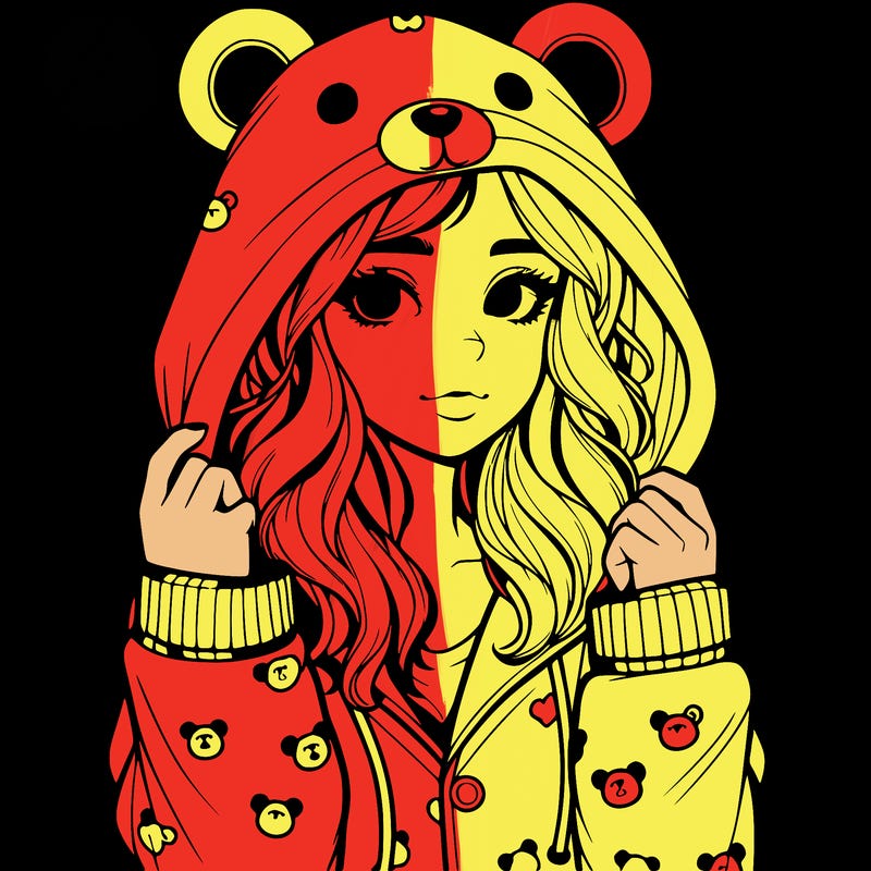 realistic girl in a animal pjs hoodie