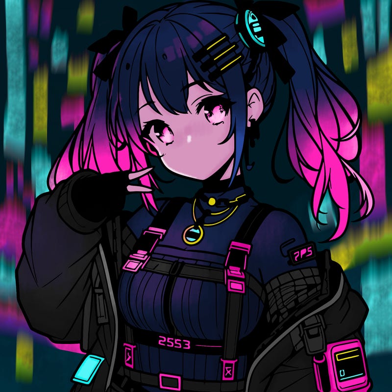 anime teen girl in cyberpunk outfit
