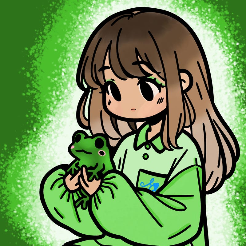 girl with long hair and a oversized shirt. and she is holding a frog