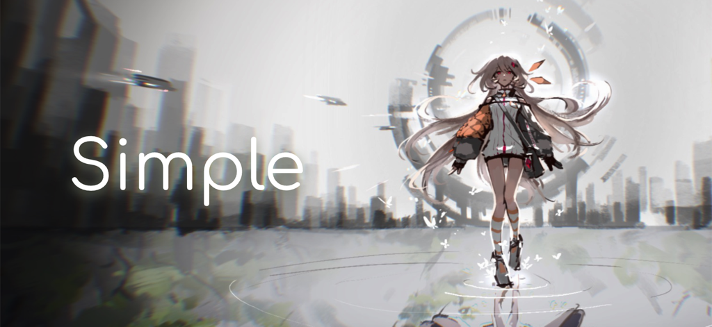 Simple-纯律音韵 - Personaggio anime minimalista in una città futuristica per il gioco ritmico Simple