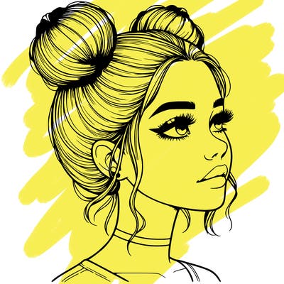 realistic girl with buns on the top of her head