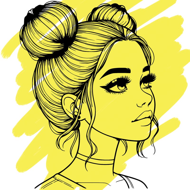 realistic girl with buns on the top of her head