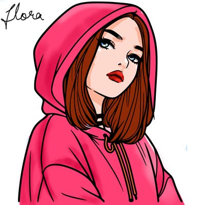 a realistic girl in a hoodie