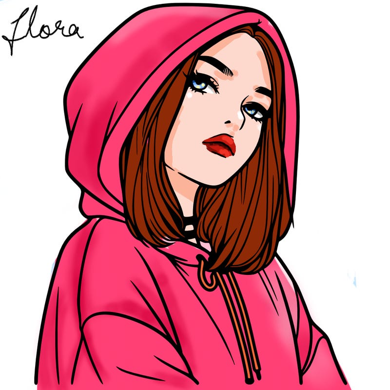 a realistic girl in a hoodie