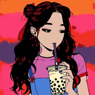 aesthetic realistic girl with boba
