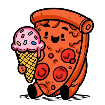 pizza enjoying ice cream