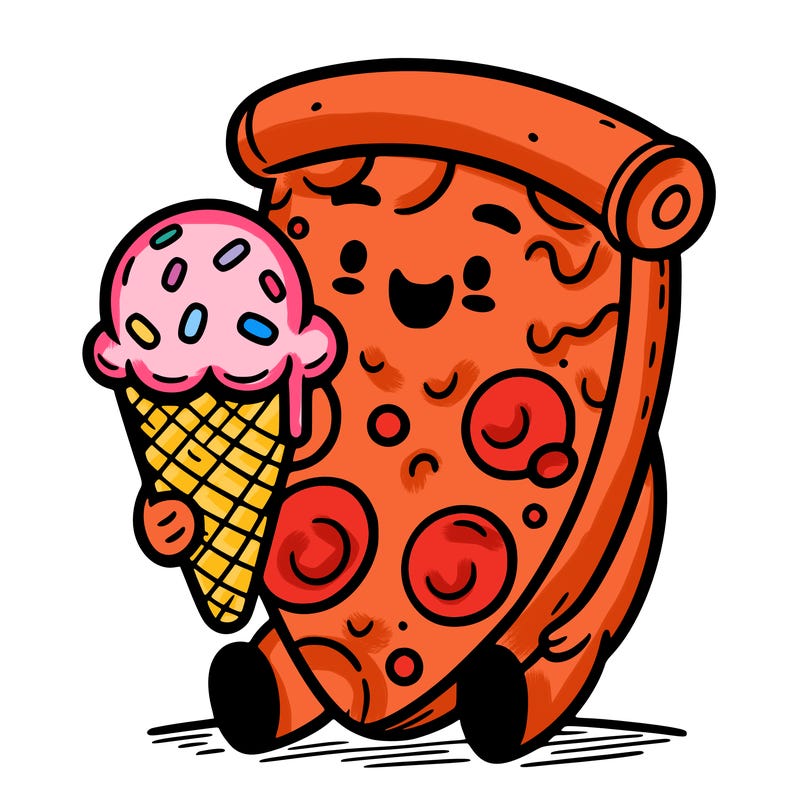 pizza enjoying ice cream