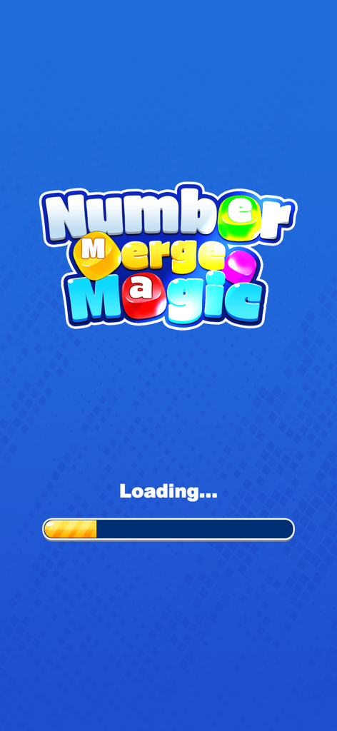 Number Merge Magic game logo and loading progress bar on a blue background